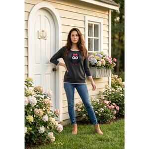 Womens Belldini Intarsia Owl Knit Sweater W/ Button Up Back Medium